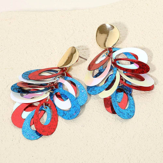 Patriotic Glittered Oval Dazzle Dangle Earrings