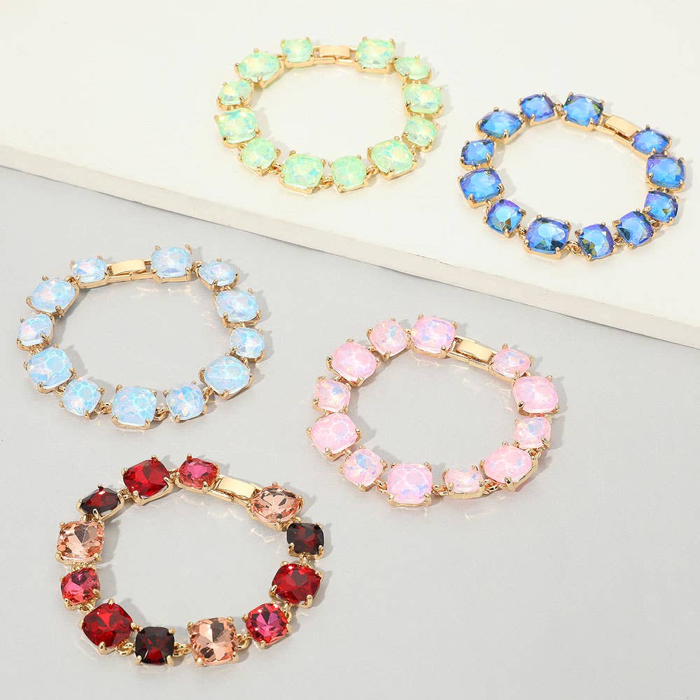 Cushion Square Stone Link Evening Bracelet: BL-AB