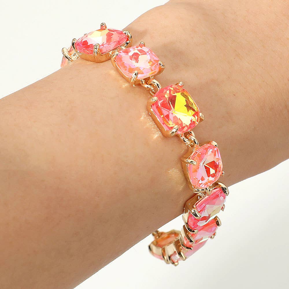 Cushion Square Stone Link Evening Bracelet: BL-AB