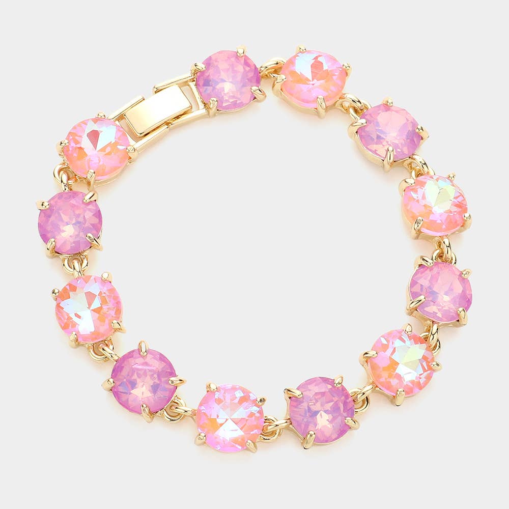 American USA Round Stone Link Evening Bracelet: AB,Multi