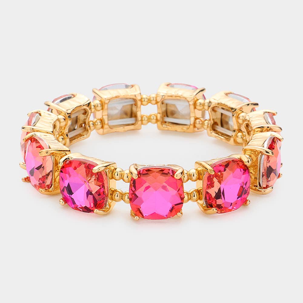 Cushion Square Stone Stretch Evening Bracelet: MU-AB