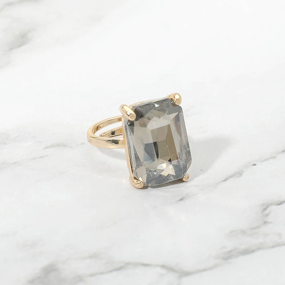 Bold Emerald Cut Stone Cluster Accent Adjustable Ring: AB,Blue