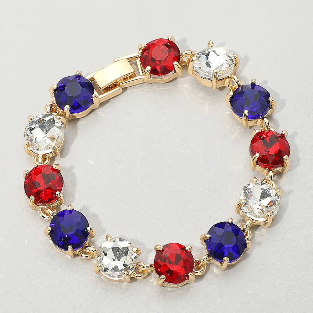 American USA Round Stone Link Evening Bracelet: AB,Multi