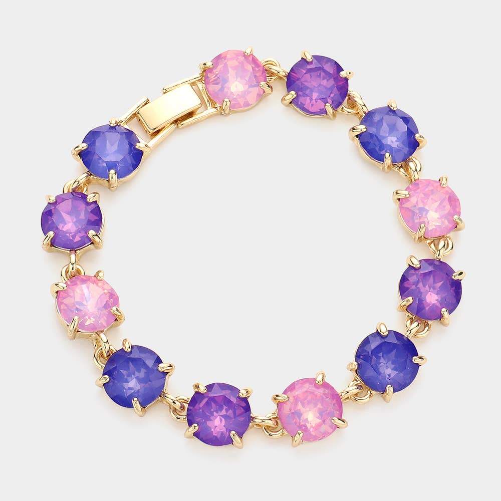 American USA Round Stone Link Evening Bracelet: AB,Multi