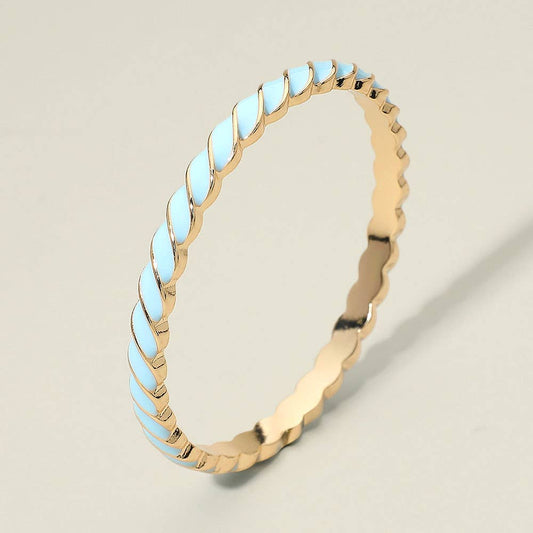 Enamel Inlay Twisted Hinged Bangle Bracelet: Gold,Light Blue