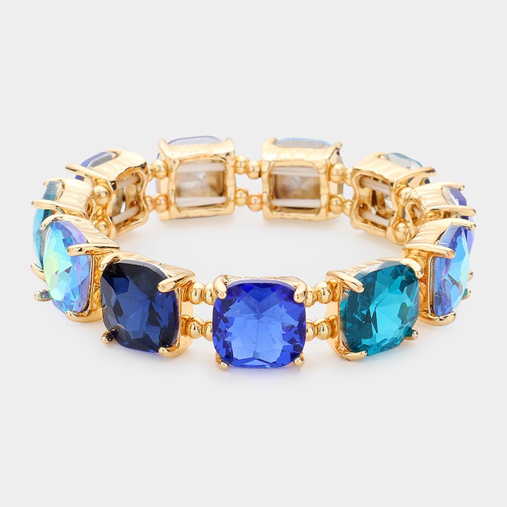 Cushion Square Stone Stretch Evening Bracelet: MU-AB