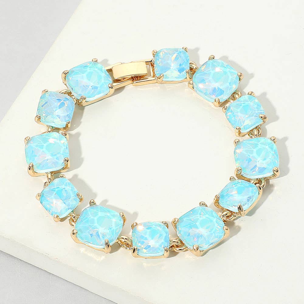 Cushion Square Stone Link Evening Bracelet: BL-AB
