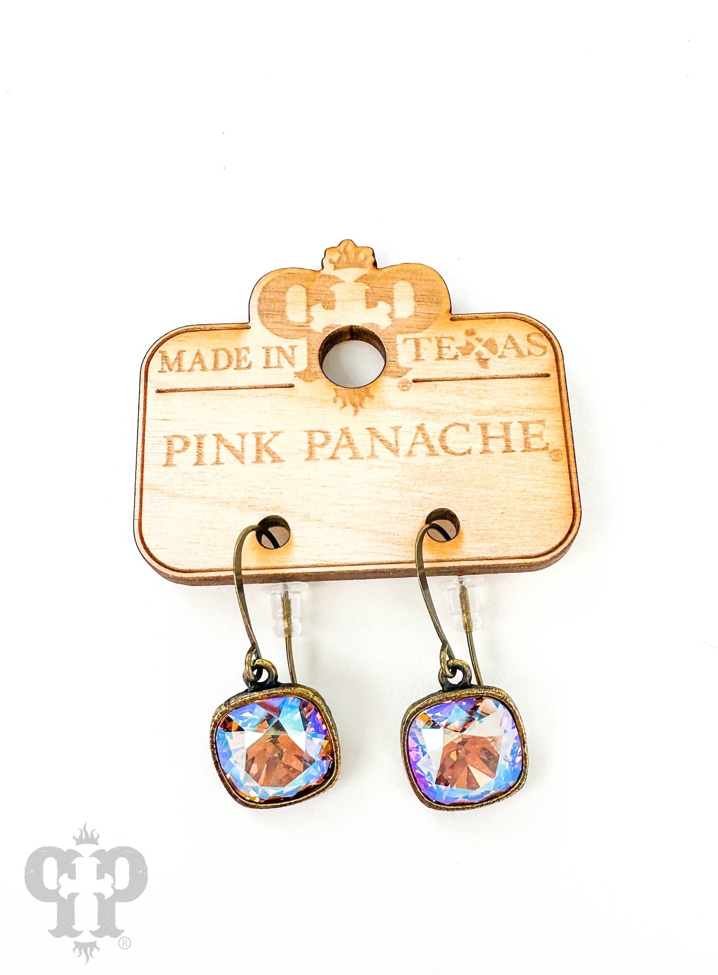 Austrian square crystal hook earring, 12mm: Clear/Bronze