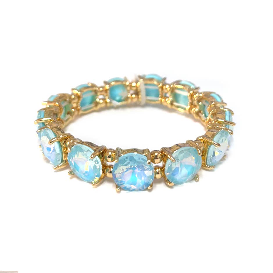 Round Cut Glass Stretch Bracelet: NEON MINT AB