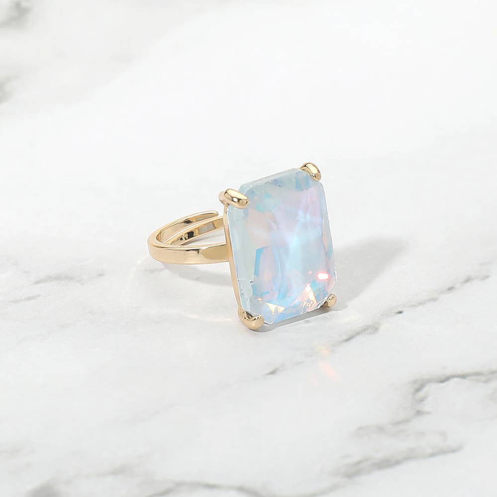 Bold Emerald Cut Stone Cluster Accent Adjustable Ring: AB,Blue