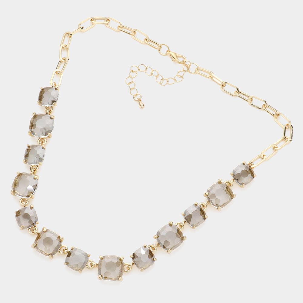 Cushion Square Stone Link Evening Necklace: AB,Blue