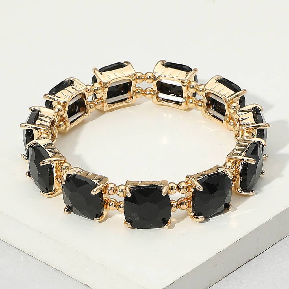 Cushion Square Stone Stretch Evening Bracelet: 2 WHITE AB