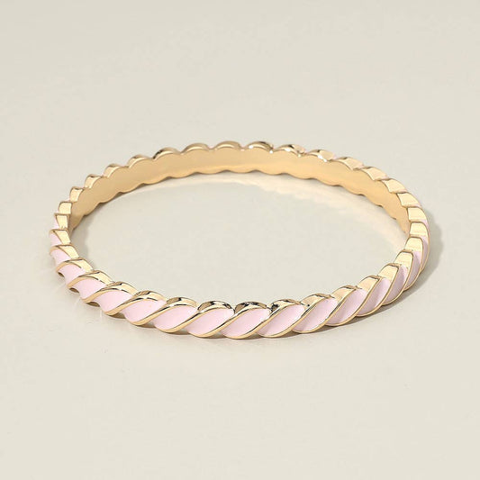 Enamel Inlay Twisted Hinged Bangle Bracelet: Gold,Light,Pink