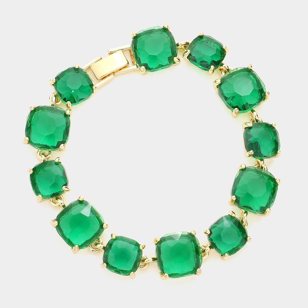 Cushion Square Stone Link Evening Bracelet: BL-AB
