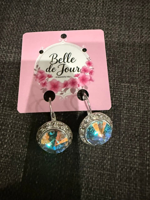Silver Round Stone Earrings - AB