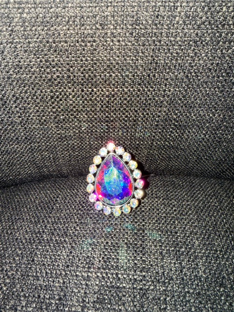 Silver Tear Drop Ring - AB