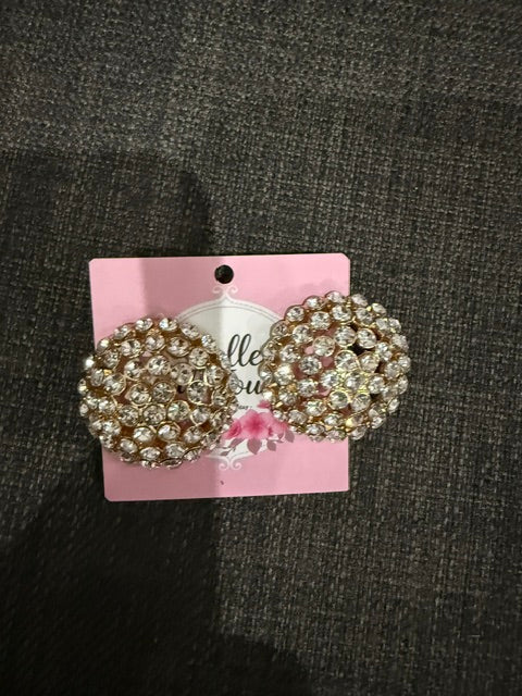 Gold Rhinestone Button Earrings