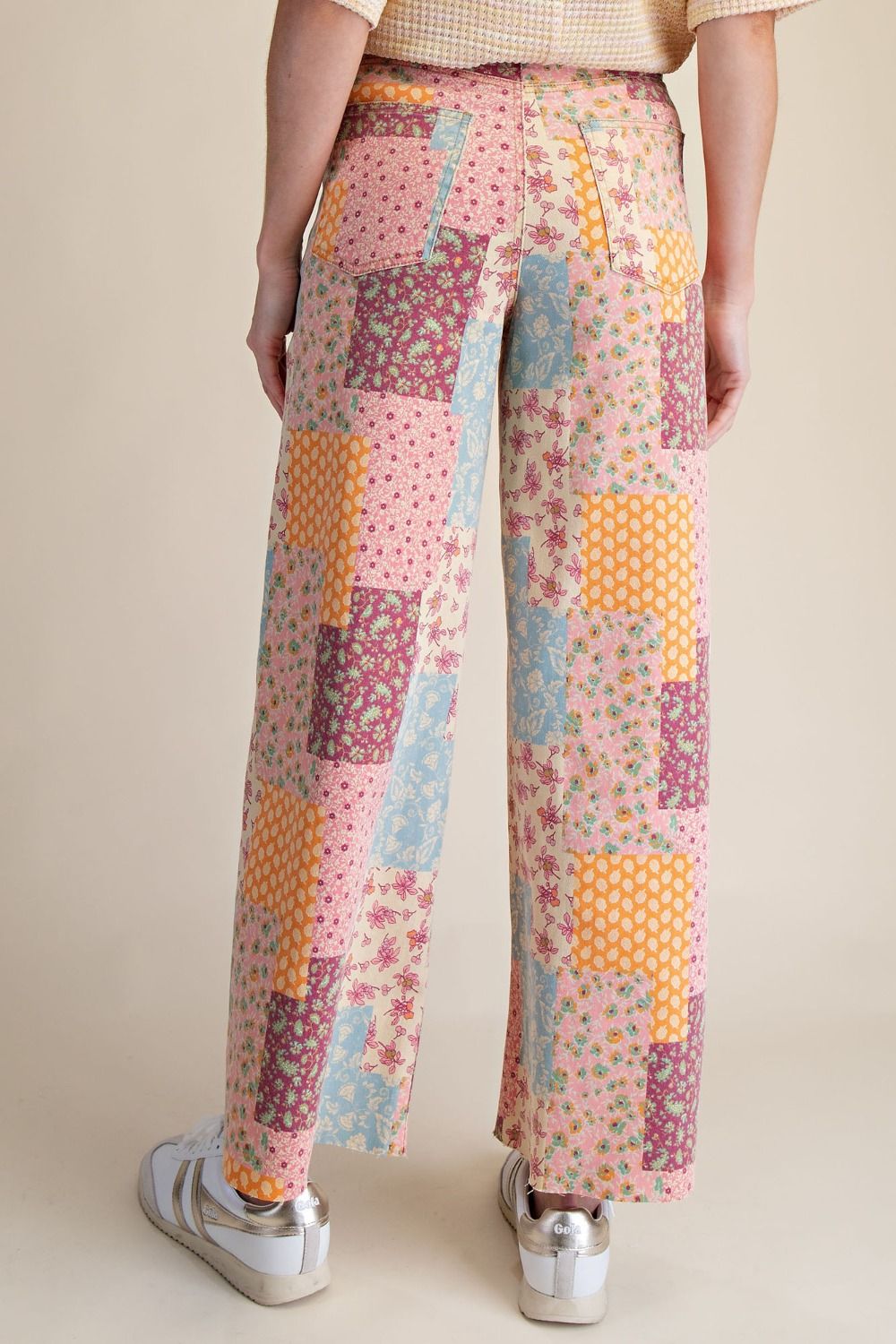 Easel Patchwork Print Pants Lt Khaki