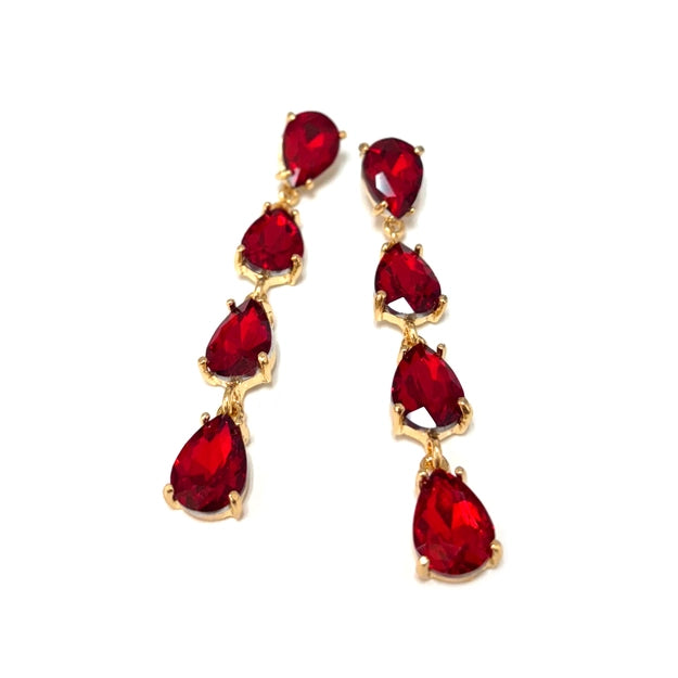 Glass Teardrop 4 Link Earring-Red