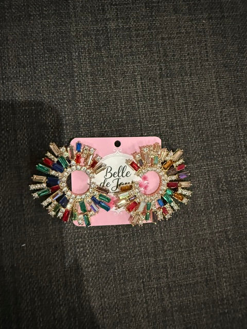 Muti Colored Bagette Circle Earring - Gold