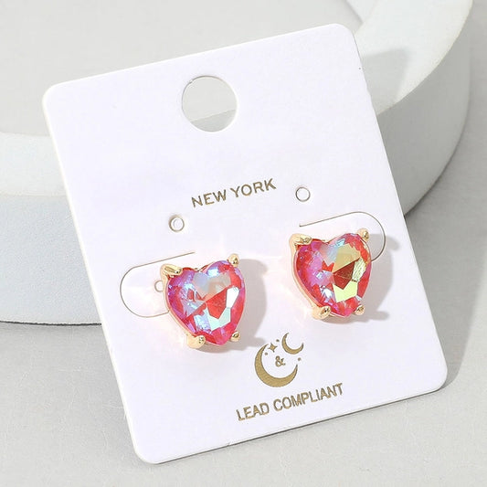 Heart Studs Neon Coral AB