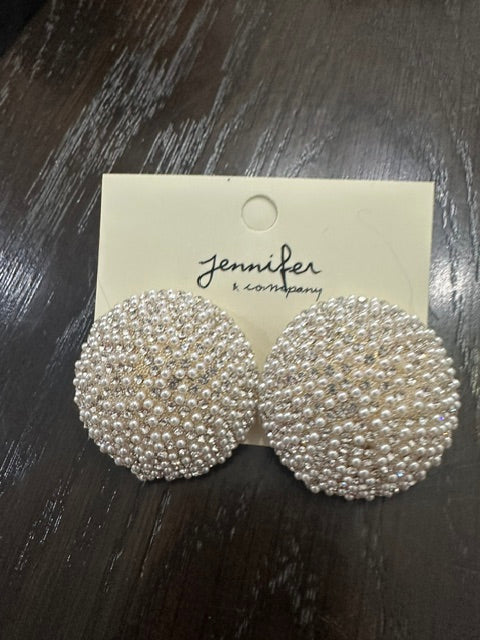 Multi Color Pearls Round Button Earrings