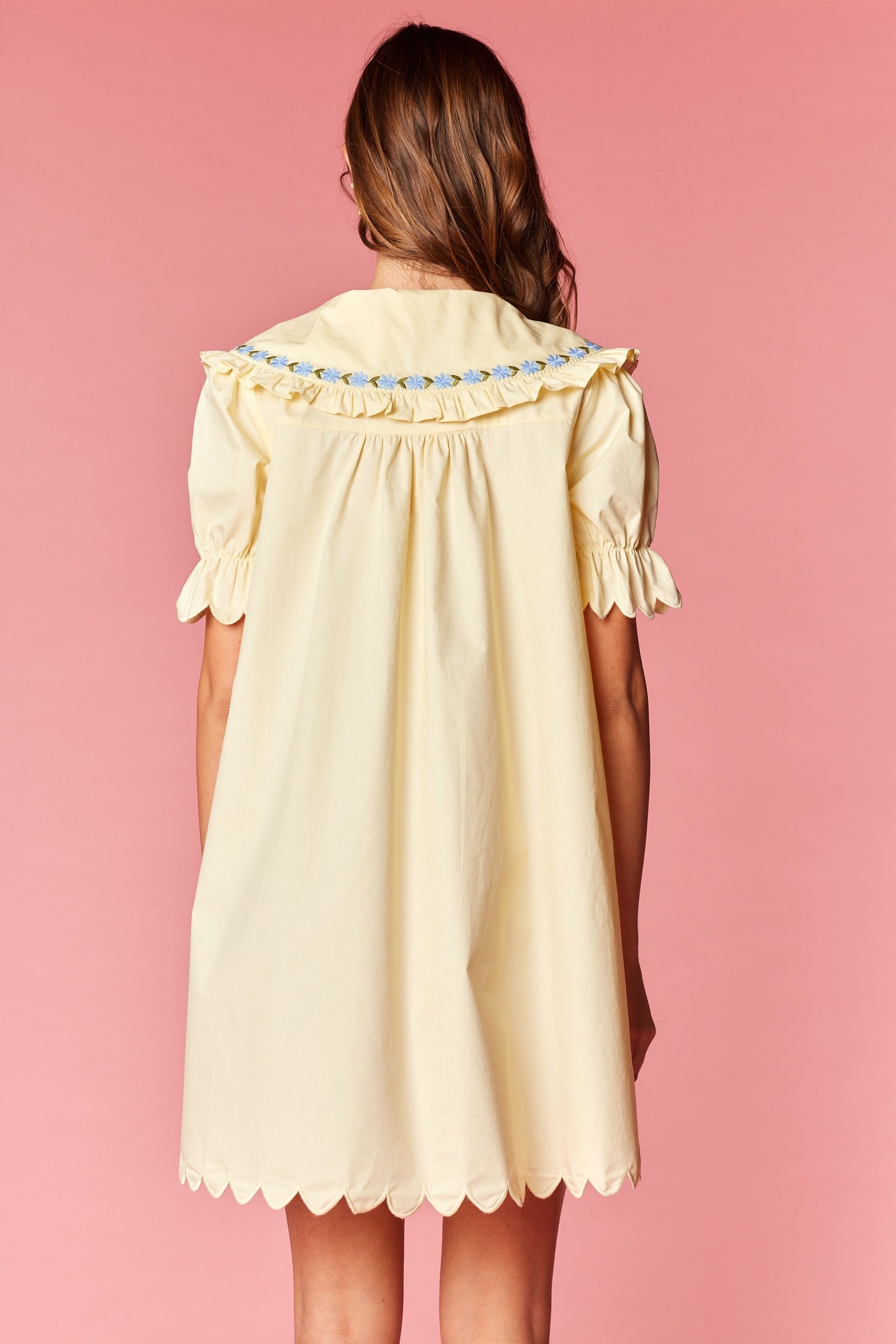 Rareraw Floral Embroidered Scallop Dress