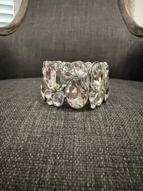 Silver Multi Oval Stone Bracelet - Clear