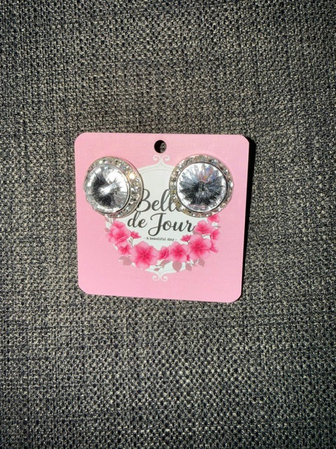 Silver Stud  Medium Earrings - Clear