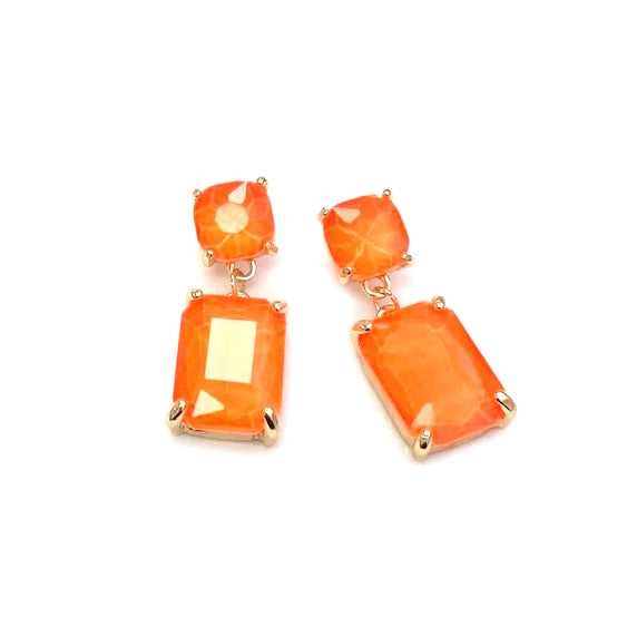 Double Square Linked Crystal Glass Dangle Earrings
