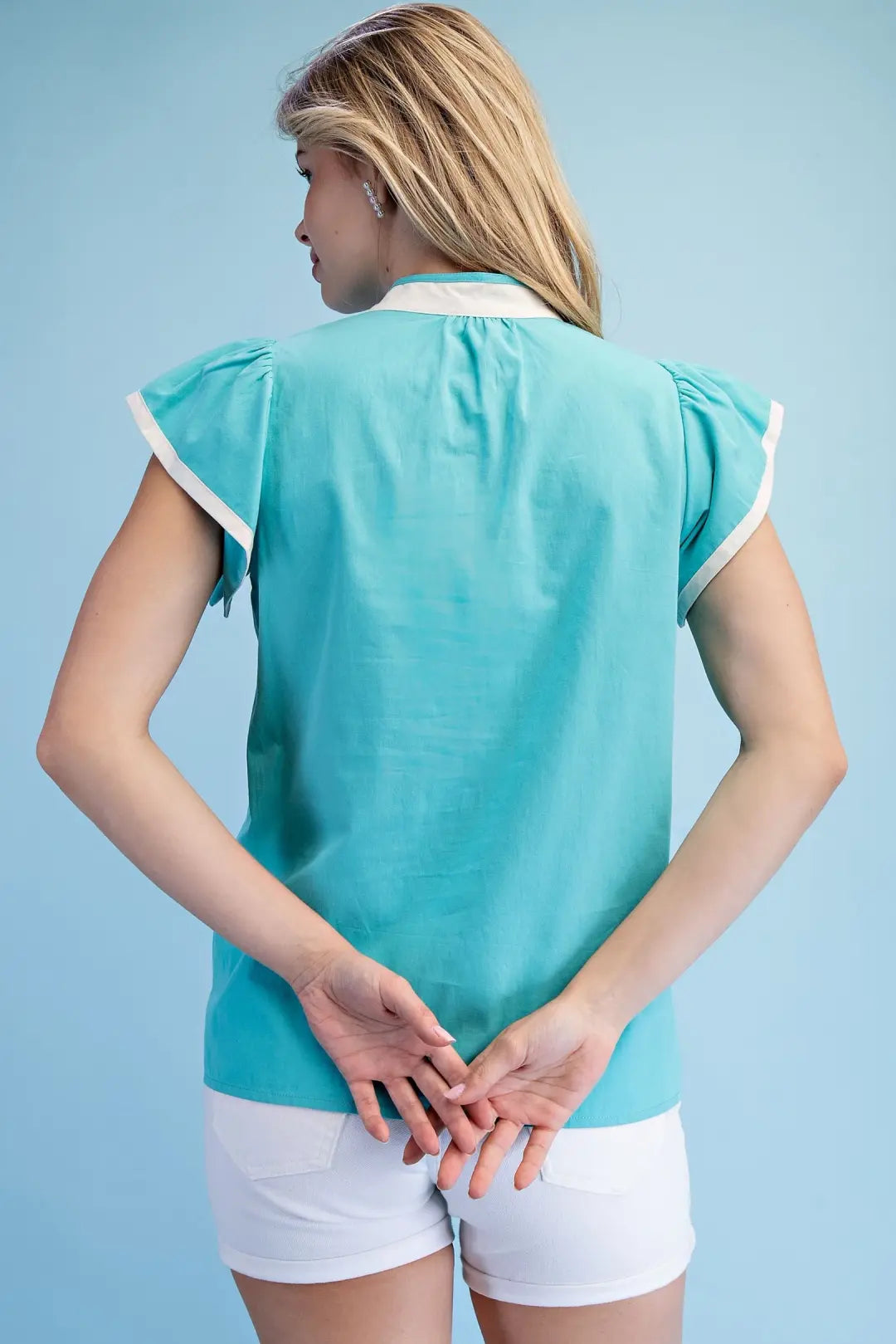 GiGiO Floral V-Neck Top Aqua