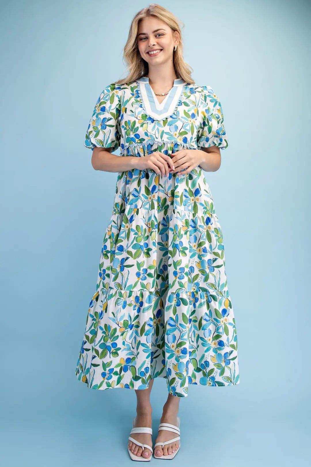 GiGiO Floral Midi Dress Blue