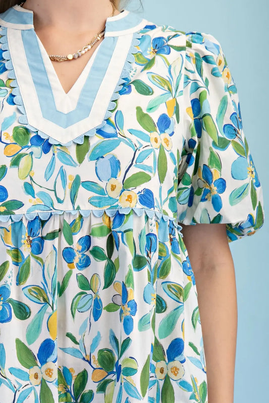 GiGiO Floral Midi Dress Blue