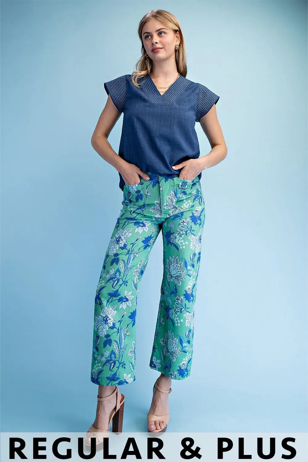 GiGiO Floral Ankle Cropped Pants Green