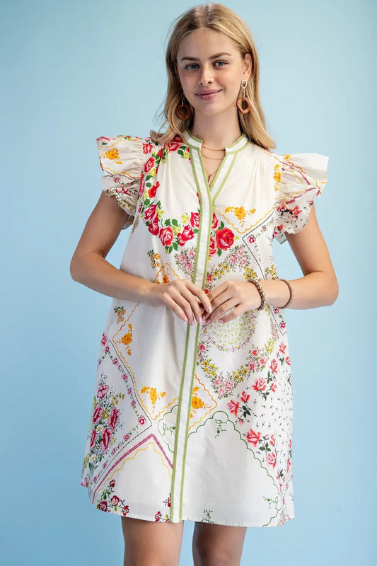 GiGiO Floral Print Button Down Dress Blush