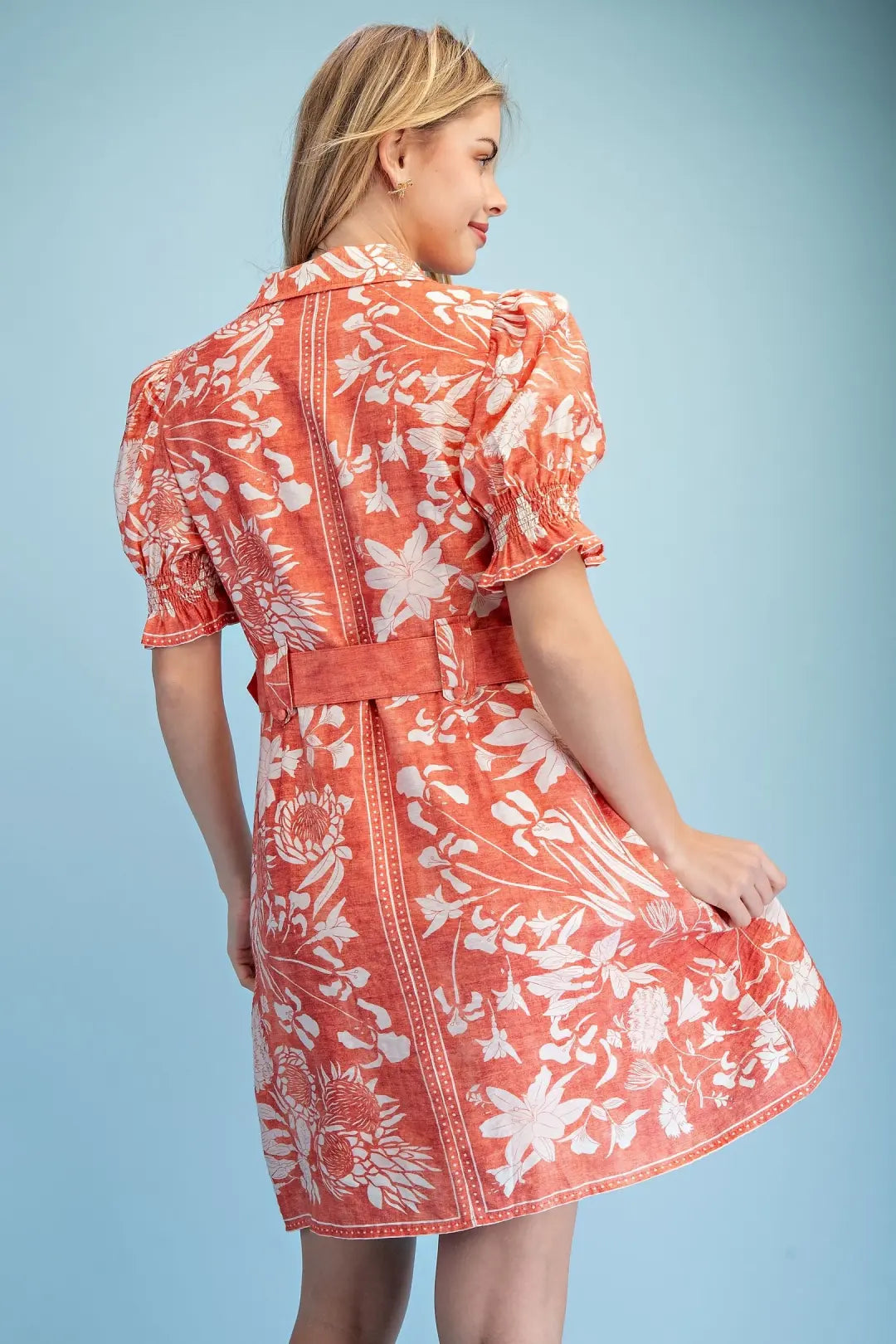 GiGiO Floral Print Shirt Dress Tomato
