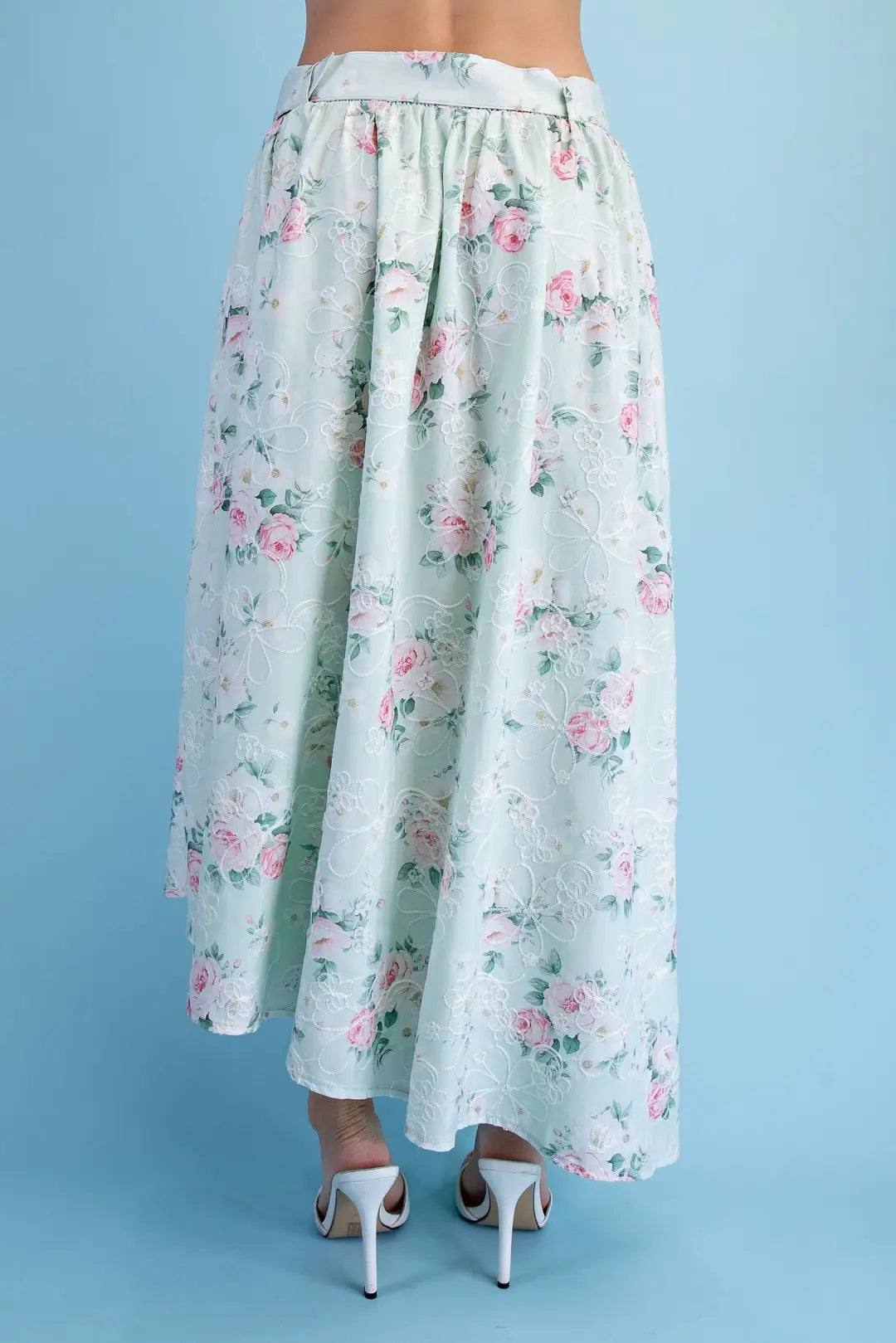 GiGiO Floral Print Belted Skirt Vanilla