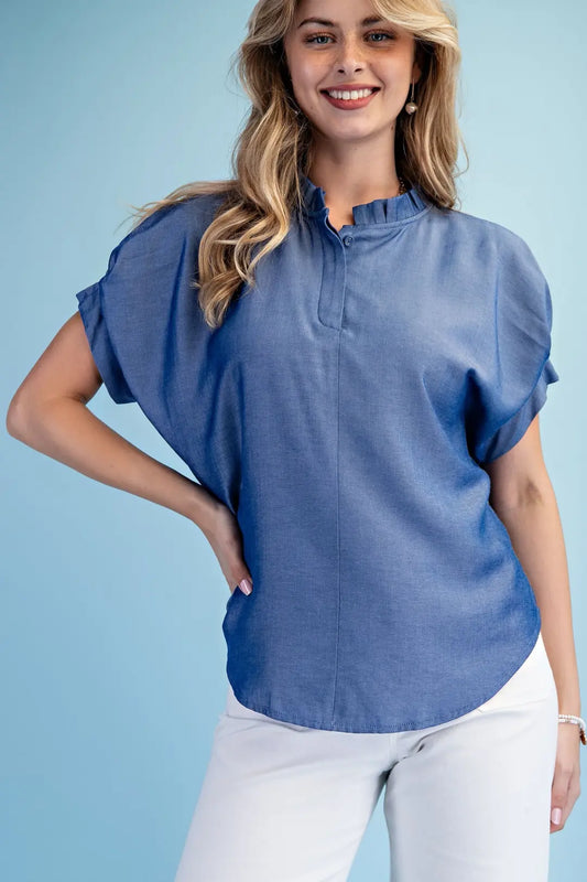 GiGIO Chambray Dolman Sleeve Top Denim