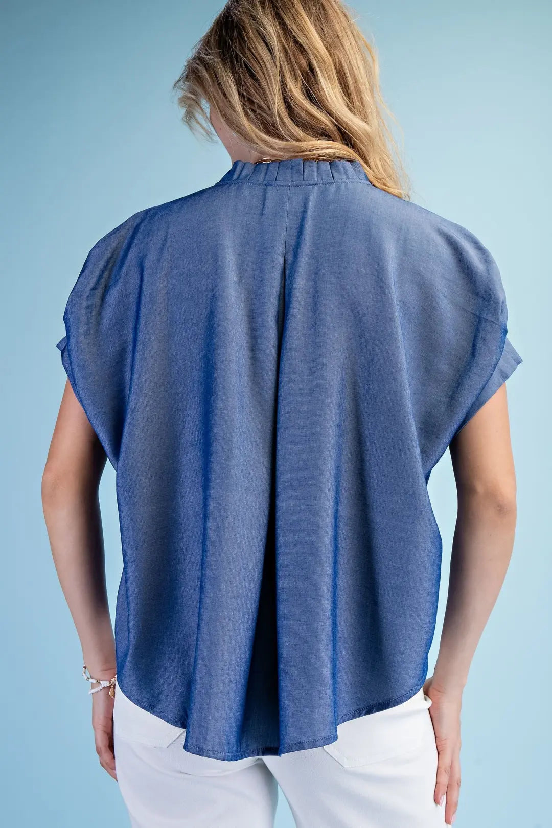 GiGIO Chambray Dolman Sleeve Top Denim