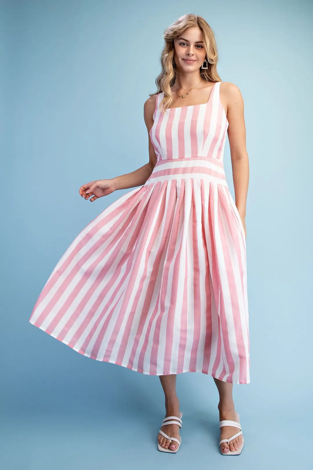 GiGiO Striped Wide Waistband Dress Pink