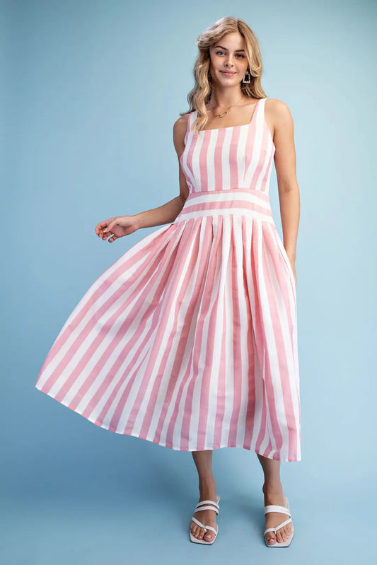 GiGiO Striped Wide Waistband Dress Pink