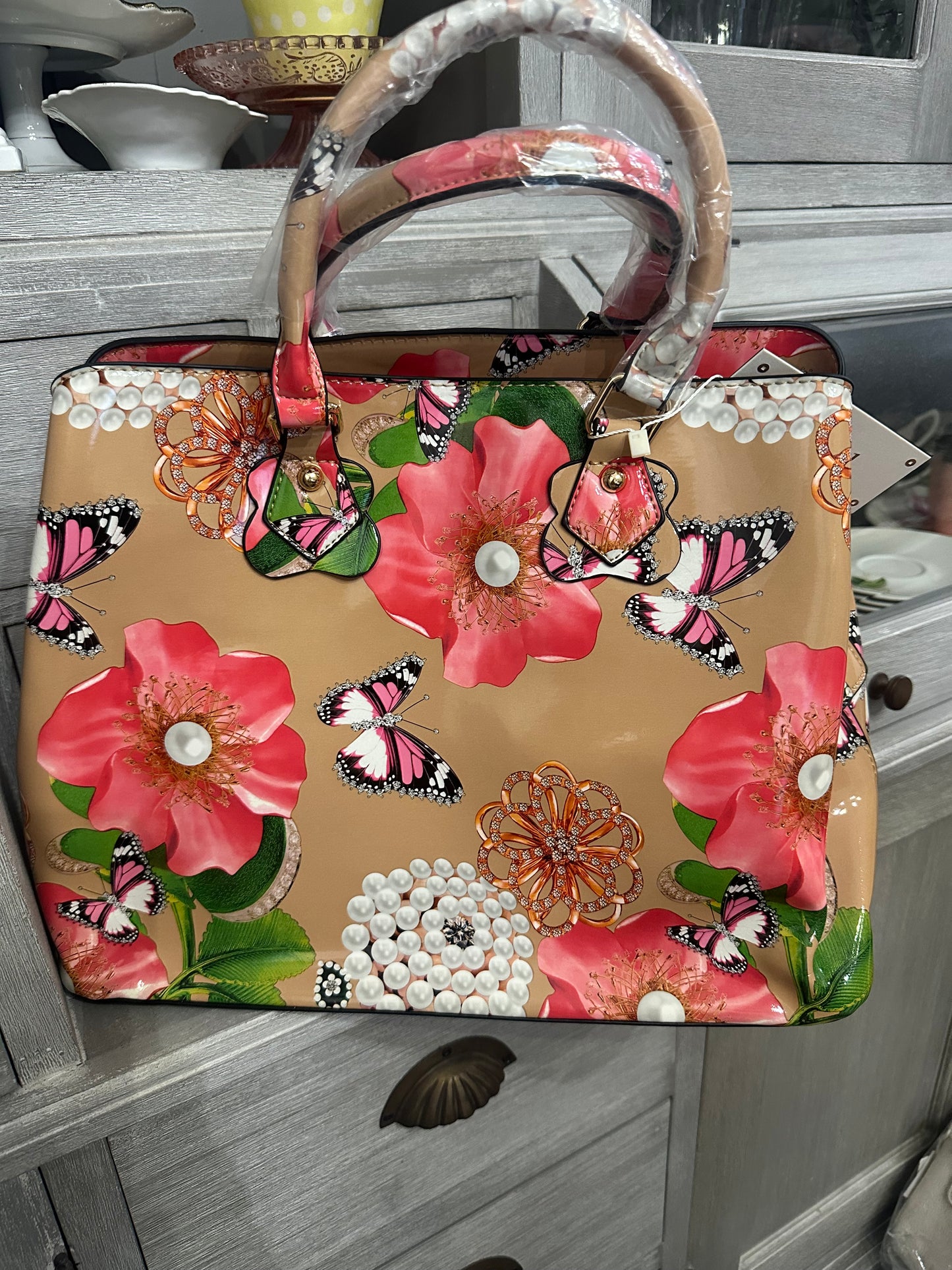Le Miel Taupe Floral 3-1 Medium Bag
