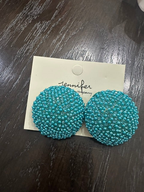Multi Color Pearls Round Button Earrings