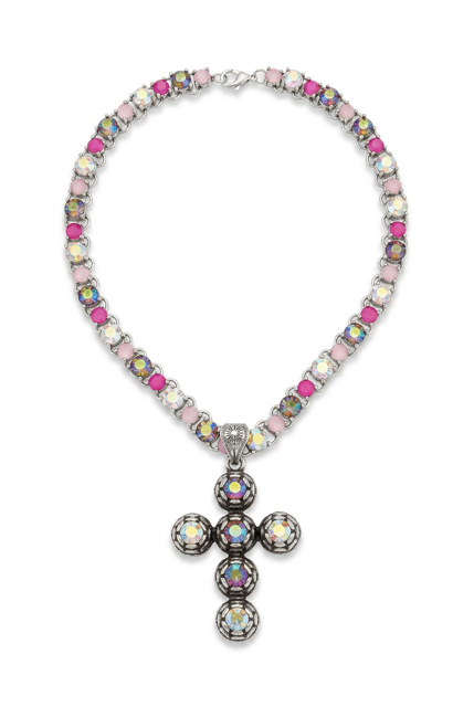 Crystal Rose Cross Neck