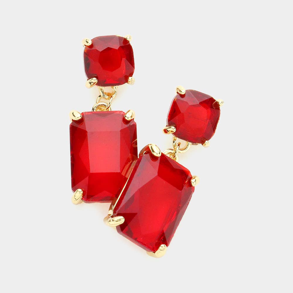 Square Rectangle Glass Stone Link Dangle Evening Earrings: LP-AB
