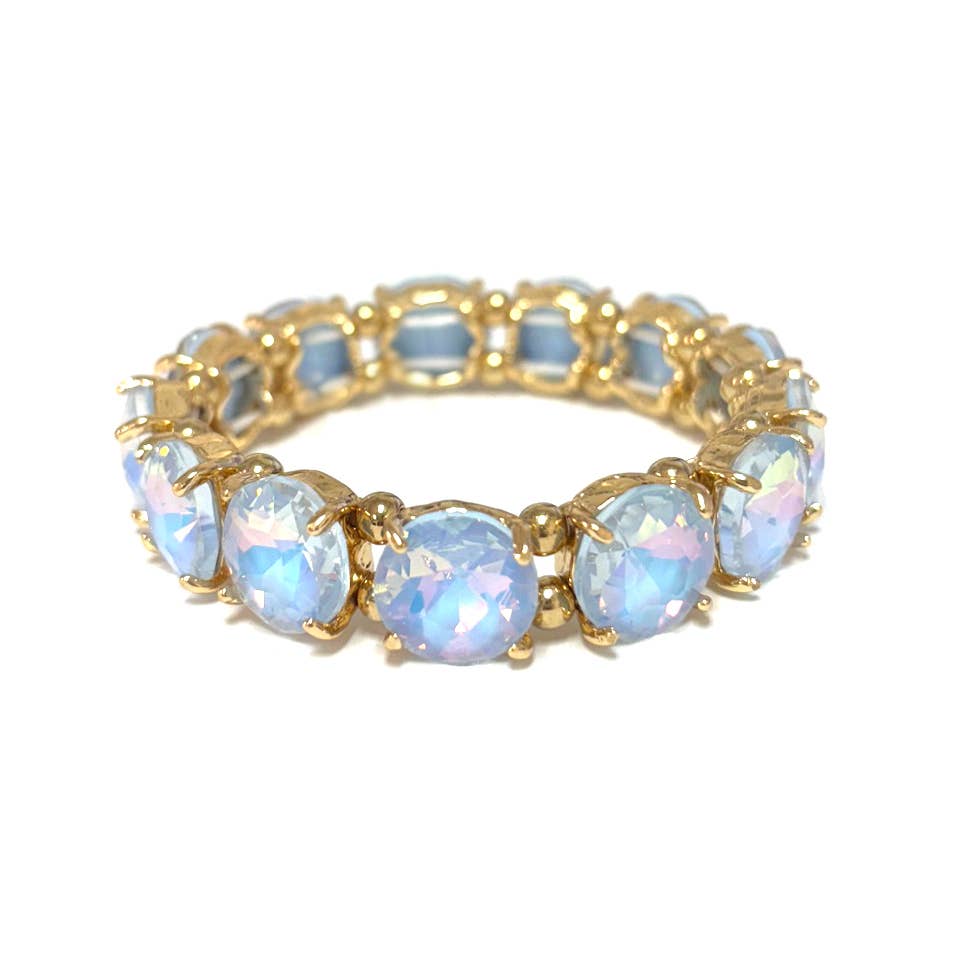 Round Cut Glass Stretch Bracelet: NEON MINT AB