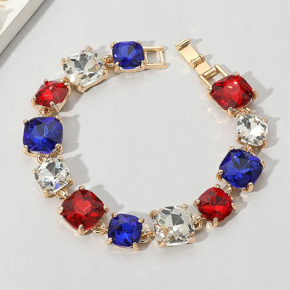 Cushion Square Stone Link Evening Bracelet: BL-AB