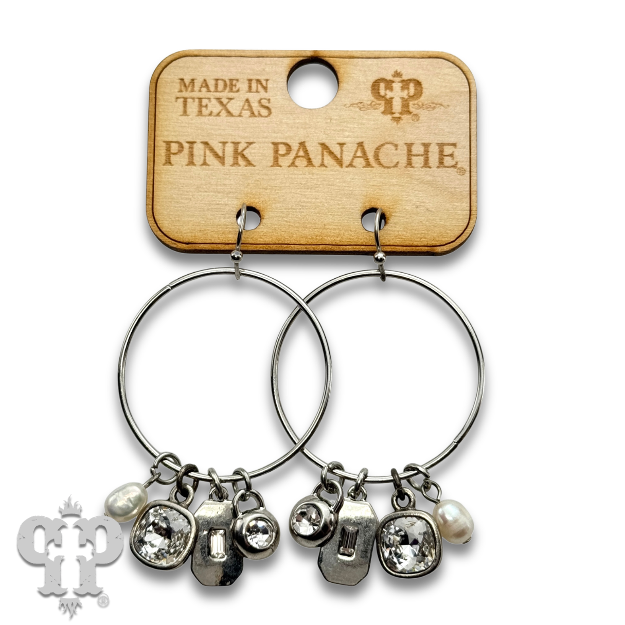 Circle charm earring, Austrian crystal: Gold