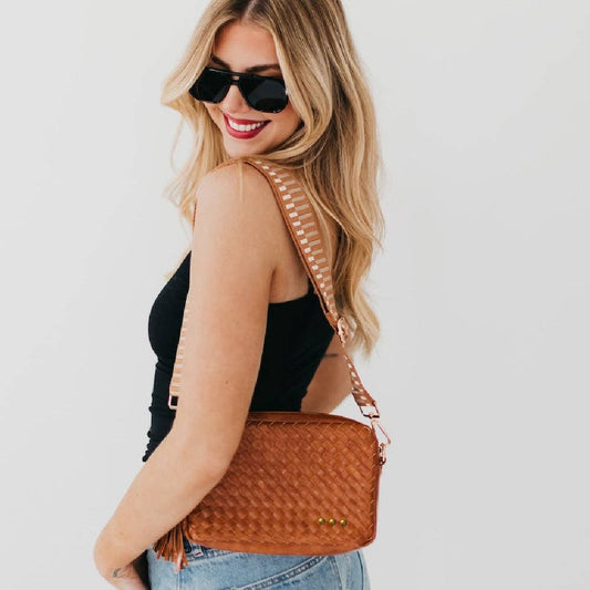 Woven Willow Camera Crossbody Bag Wholesale: Brown