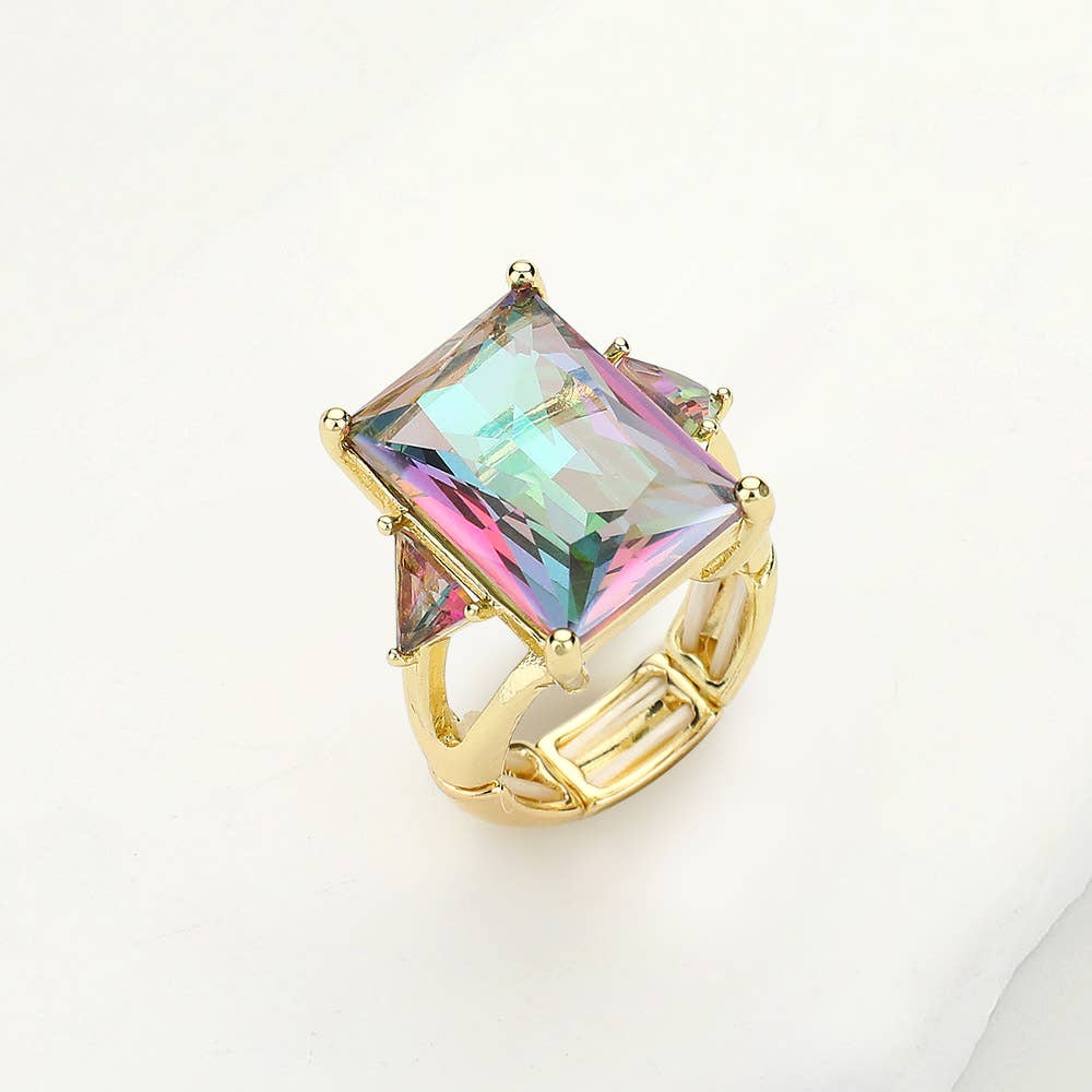 Rectangle Crystal Stretch Ring: Pink